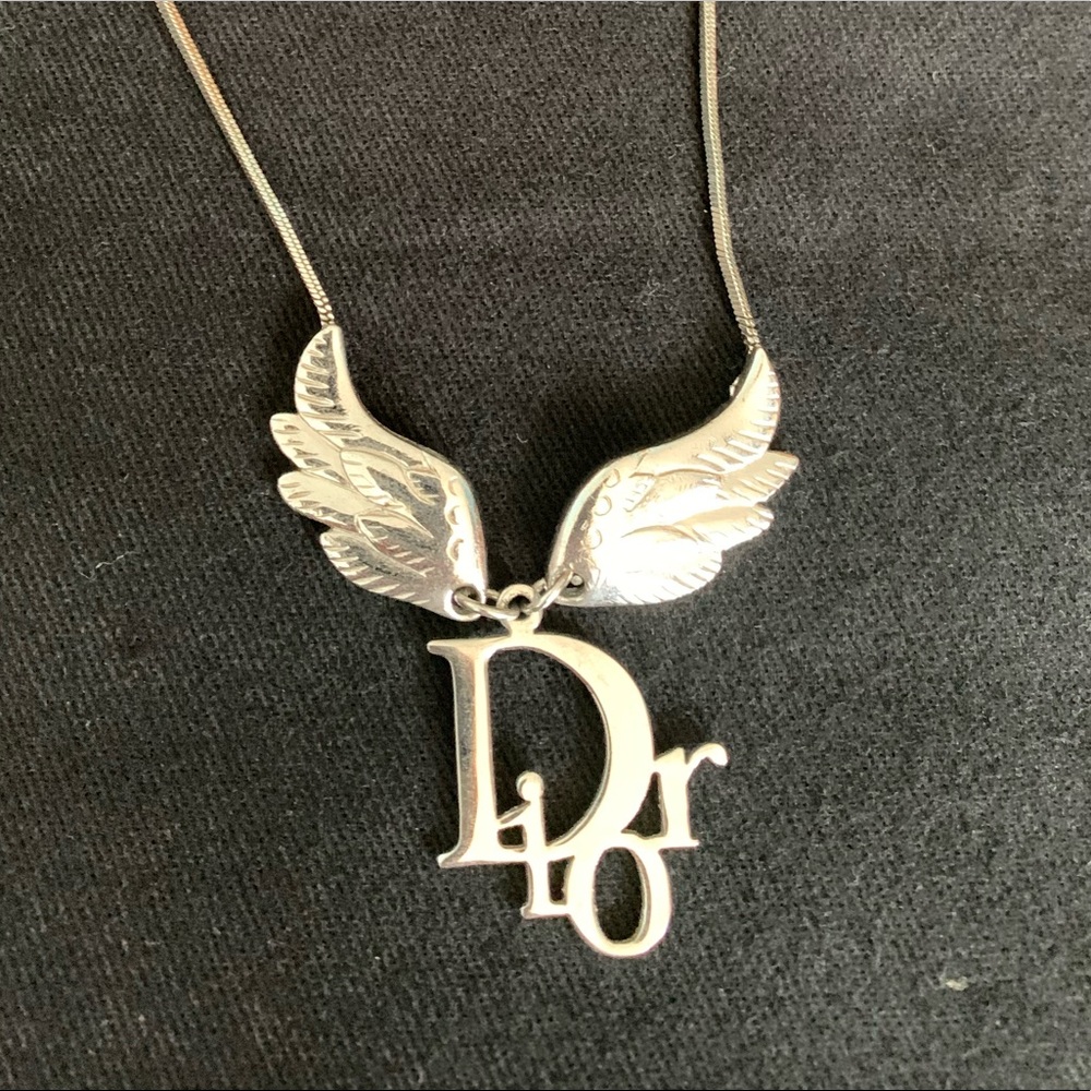 Silver Tone Dior Wings Pendant Necklace